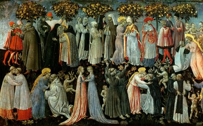 Het Laatste Oordeel, detail van het predella paneel dat het Paradijs afbeeldt, 1460-65 (detail) door Giovanni di Paolo